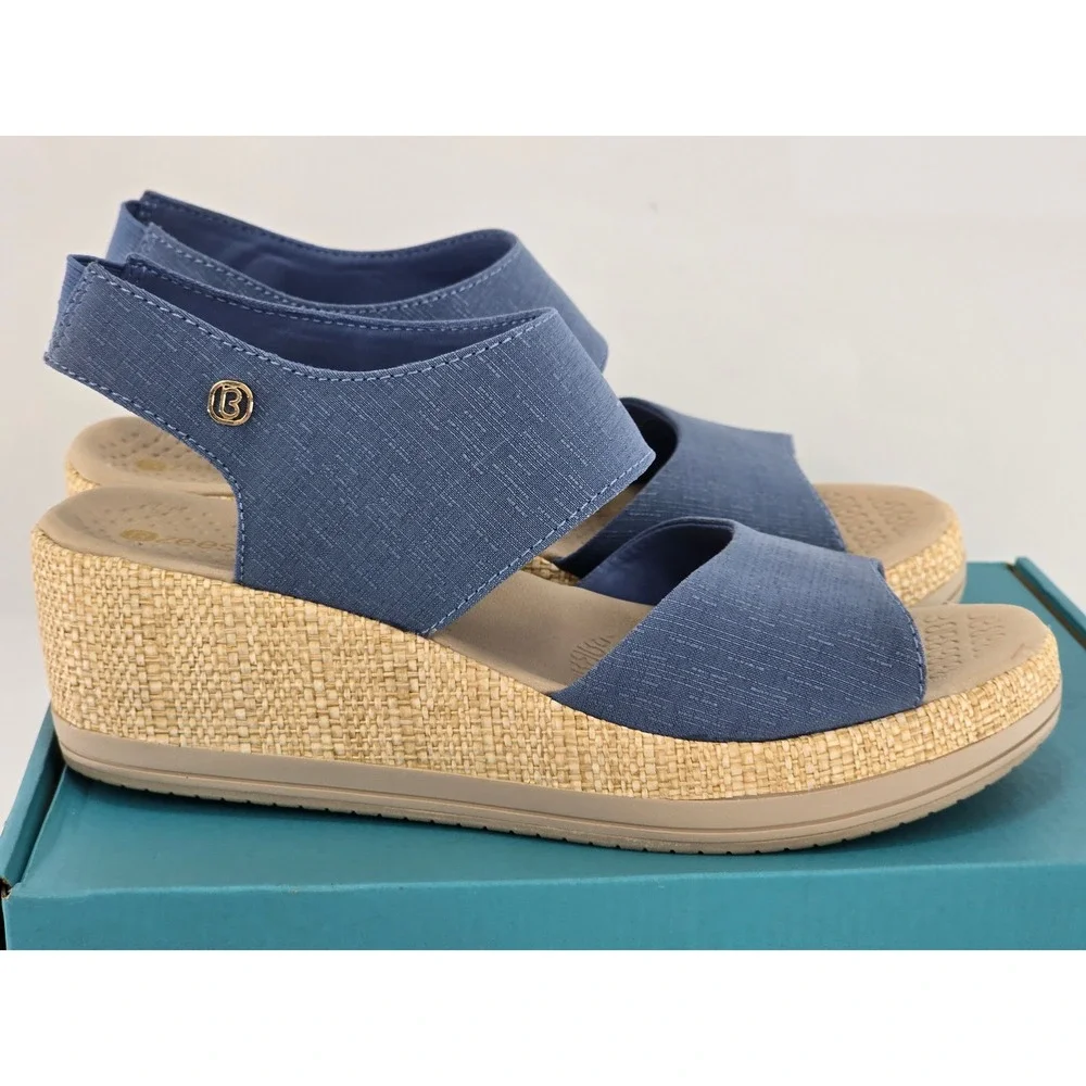 Bzees Reveal Wedge Sandals Womens 8.5W Blue Stretch Espadrille - NEW